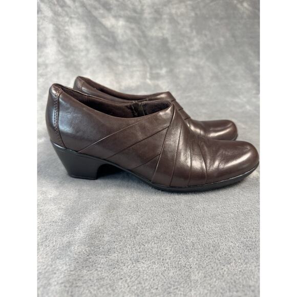 Clarks Collection Slip-On Ankle Boot Brown Leather Side Zip Womens 8M Comfort - Picture 1 of 11
